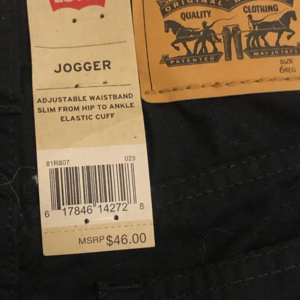 NWT LEVI'S Boys Twill Chino Jogger Pants 5 Pocket 100% Cotton Black 6